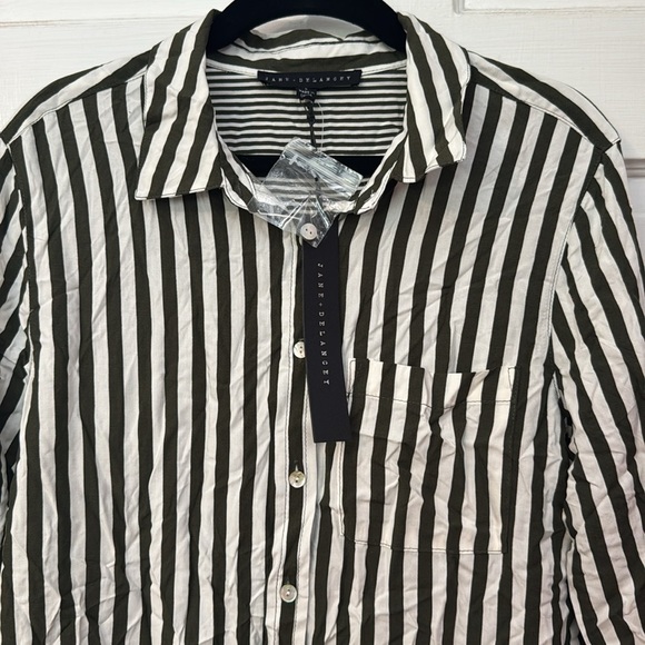 Jane + Delancey NWT Women's Long Sleeve Small Green and White Button Up - Picture 4 of 13